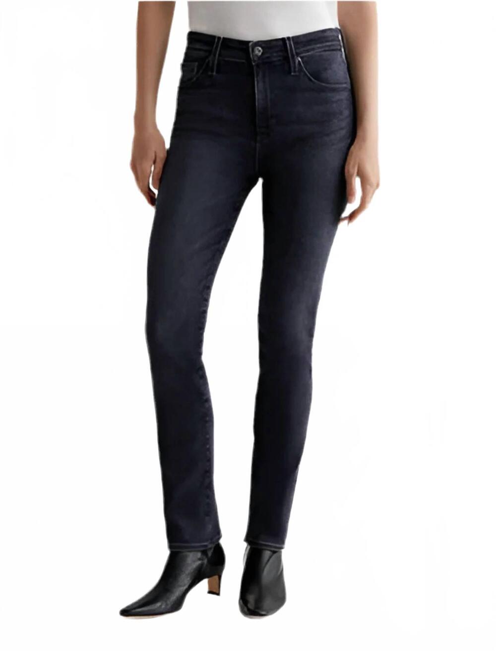 NEW AG JEANS mari mid rise slim straight jeans in black salt